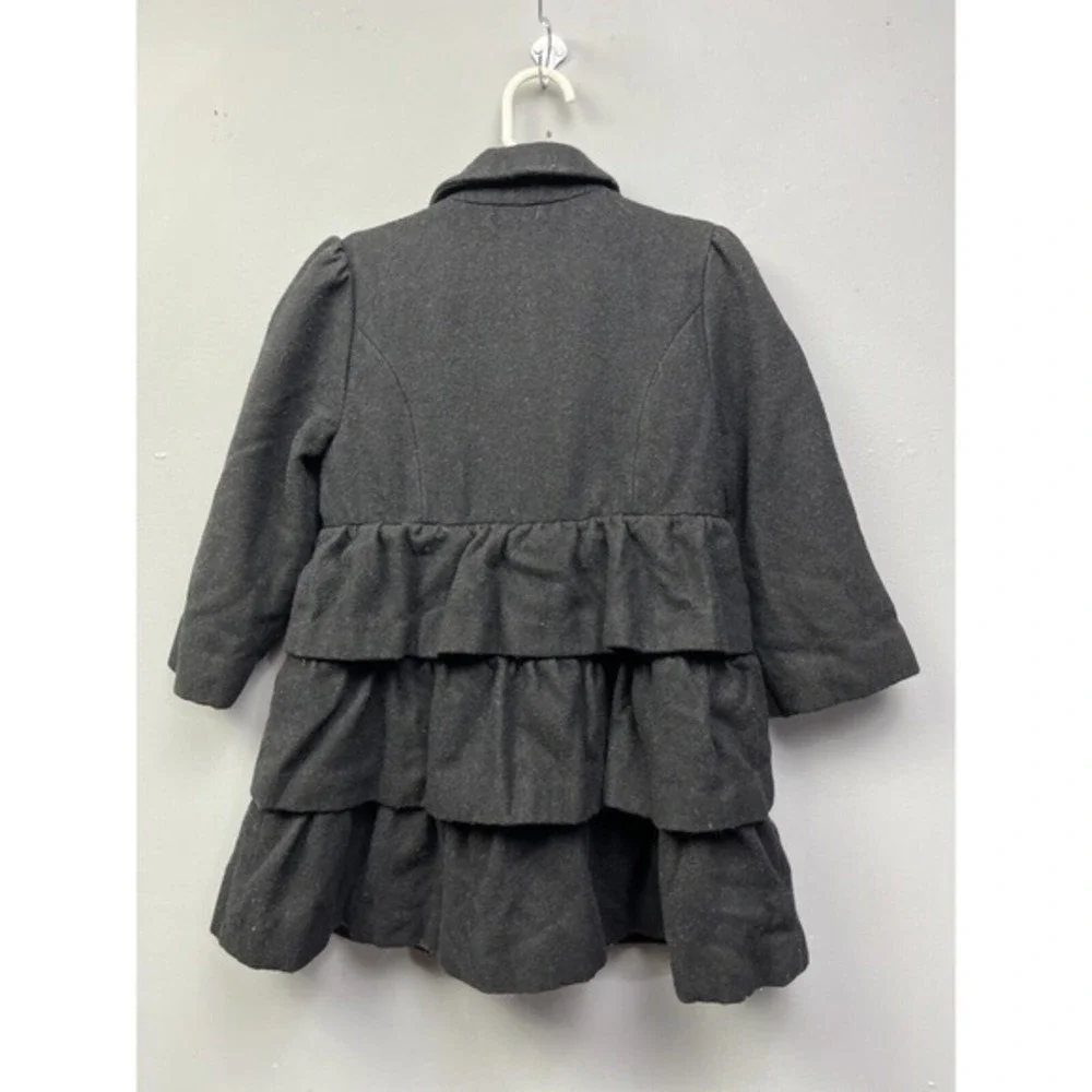 Janie and Jack Girls Charcoal Gray‎ Wool Blend Ruffle Tiered Peacoat Size 4 5
